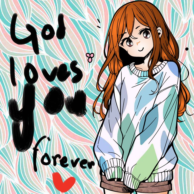 manga teen girl  in a sweater and baggy pants