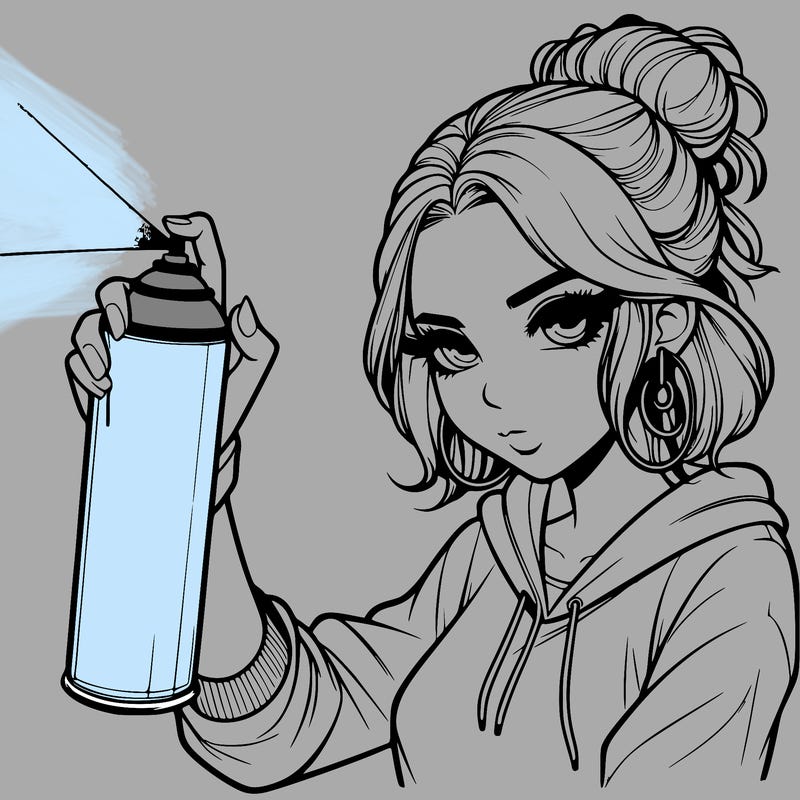 a realistic girl spray painting