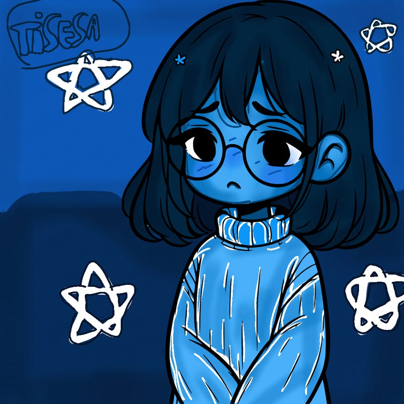 sad girl with glasses in a sweater