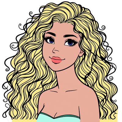 woman with curly  long hair realistic