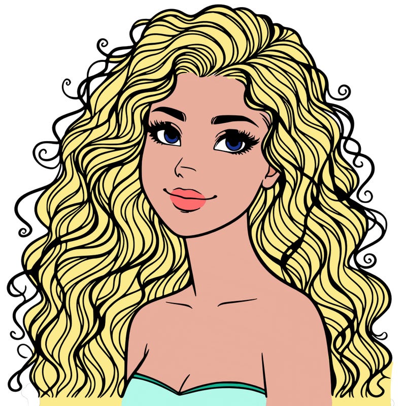 woman with curly  long hair realistic