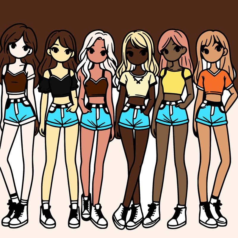 a group of girls wearing crop tops and shorts