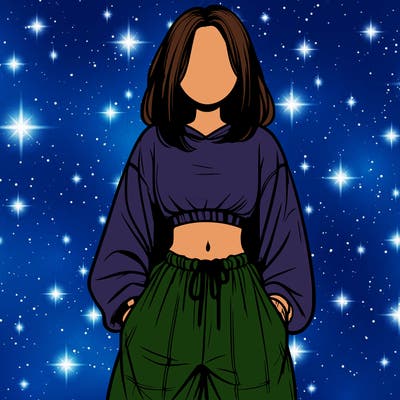 realistic girl faceless with baggy pants and a crop top
