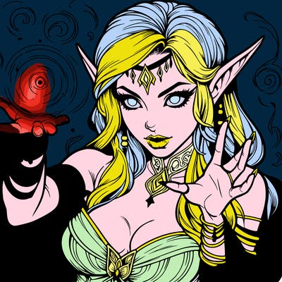 realistic scary beautiful elf sorceress casting spell