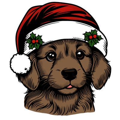 realistic dog wearing a santa hat