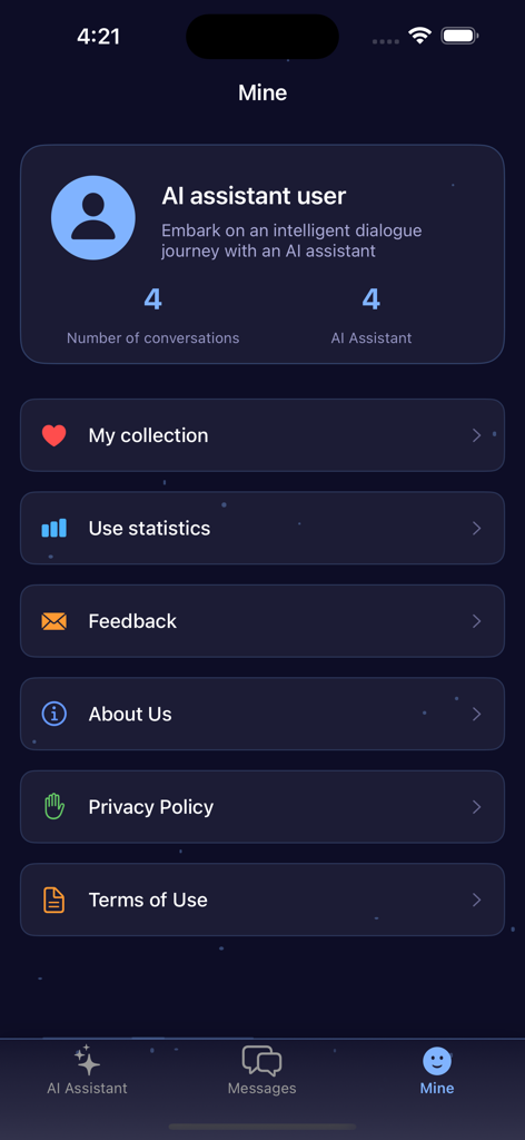 TalkTide - TalkTide app user profile page showing conversation statistics and settings menu