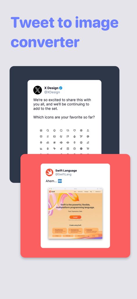 Example of the tweetsnap app converting tweets into visually appealing social media posts with custom backgrounds.