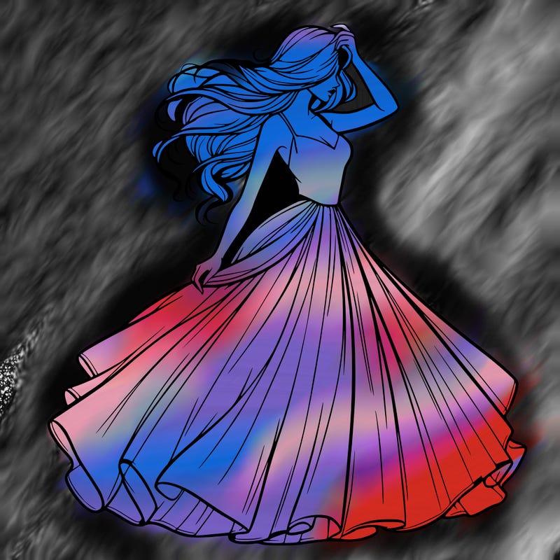 realistic woman with dress flowing in the wind
