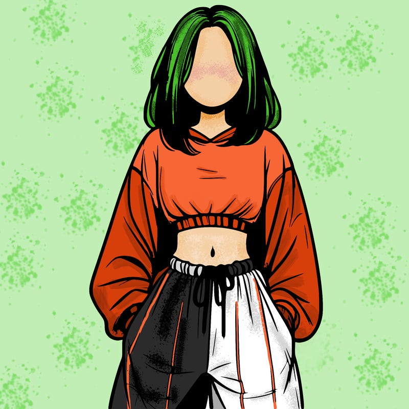 realistic girl faceless with baggy pants and a crop top