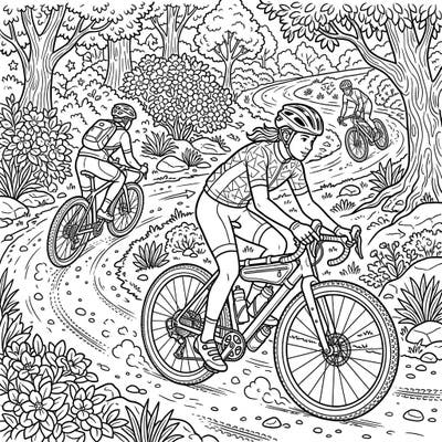 Get ready for an exhilarating ride with our teen gravel cyclists coloring page! This dynamic illustration captures the thrill of off-road biking, perfect for creative teens.