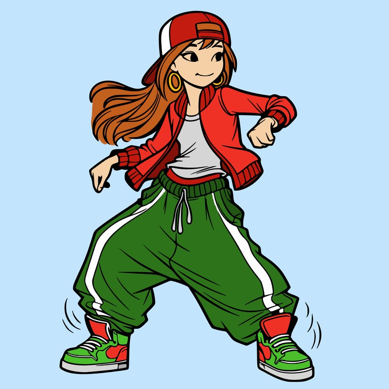 teenage girl doing street dance in baggy clothes