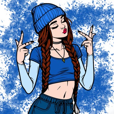 realistic teenage girl with braids and a beanie and crop top doing 🫶🏼