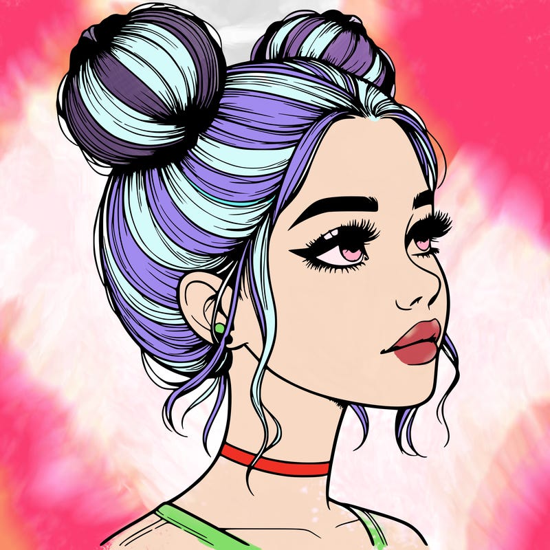 realistic girl with buns on the top of her head