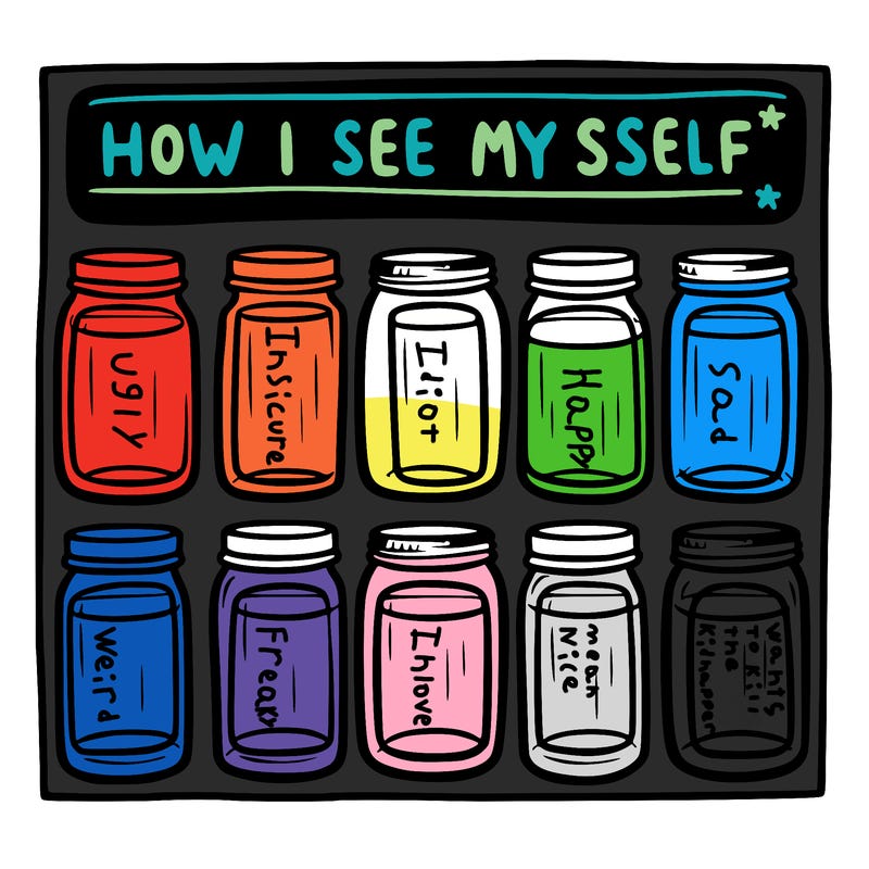 8 empty jar and at the top is says “how i see myself jars”