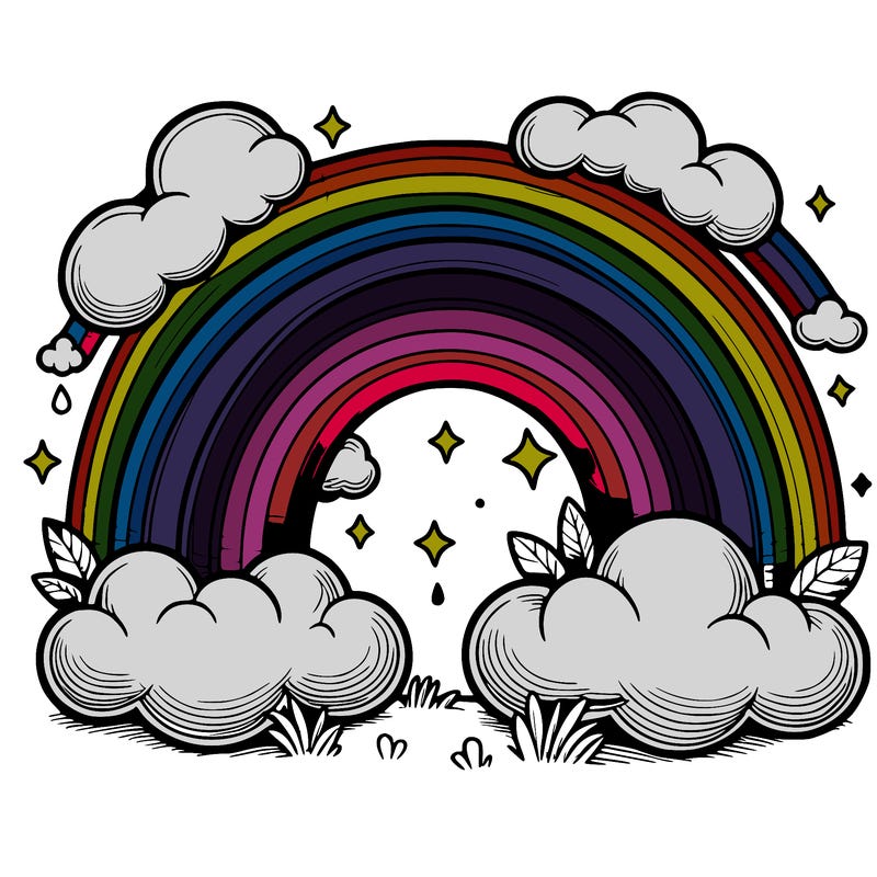 realistic rainbow and clouds