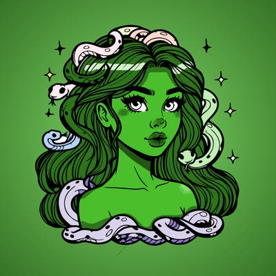 realistic girl with snakes as hair