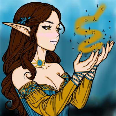realistic elf girl doing magic