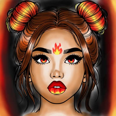 realistic girl with two buns on her hair and lips