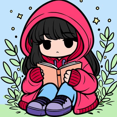 girl in oversized hoodie reading a book
