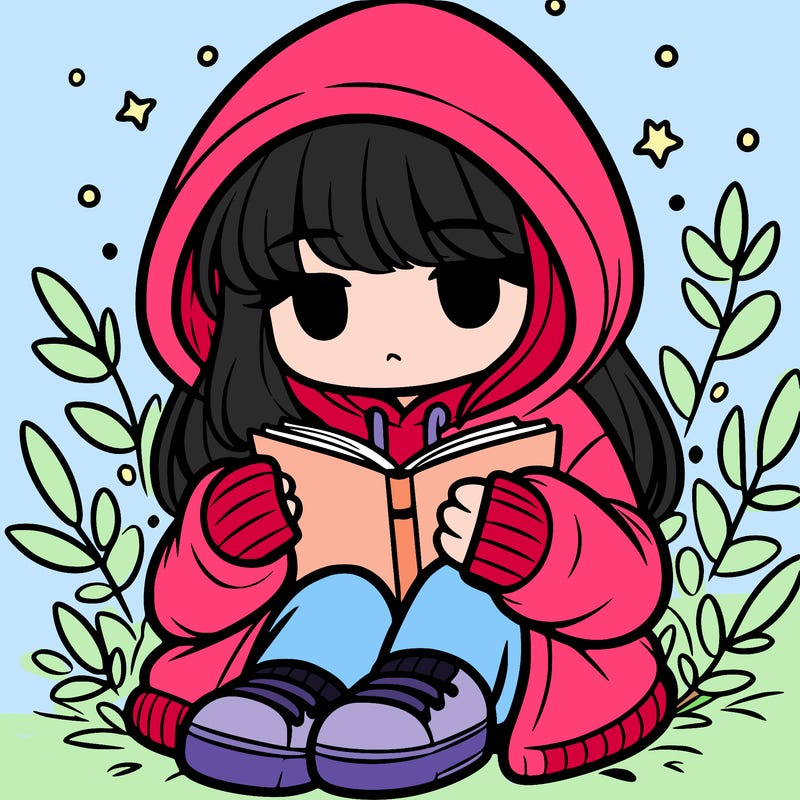 girl in oversized hoodie reading a book