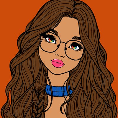 girl with long hair and freckles and glasses realistic