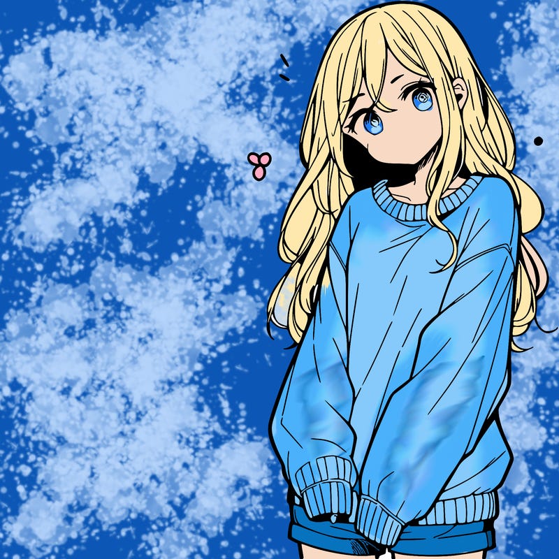 manga teen girl  in a sweater and baggy pants