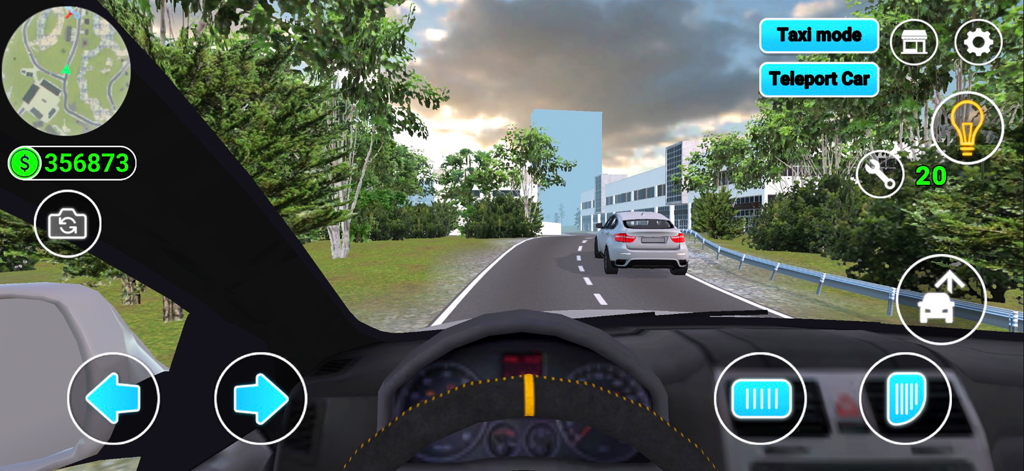 Car Repair Center 3D - first person dashboard view of a car driving on a road in the car repair center 3d game
