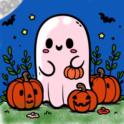 cute ghost with pumpkins