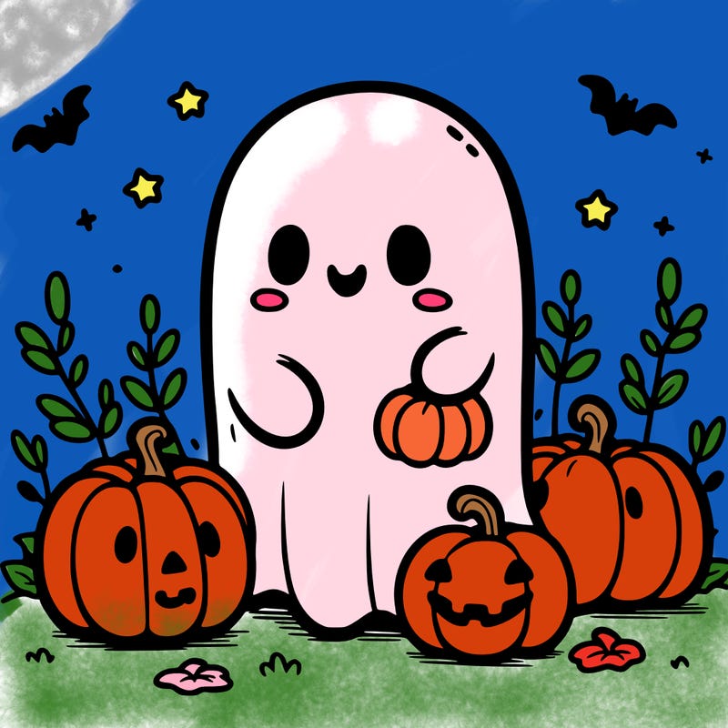 cute ghost with pumpkins