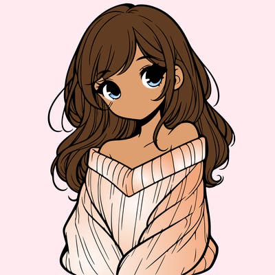 shy pretty girl wearing a sweater that is falling off one shoulder portrait
