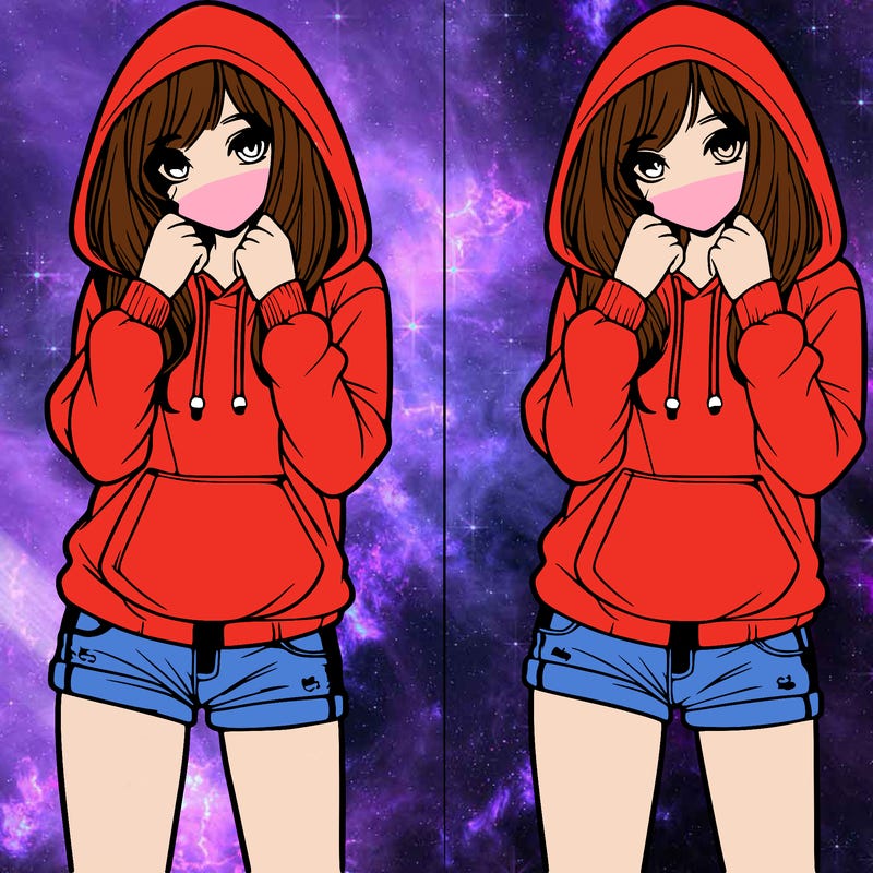realistic girl in shorts and hoodie