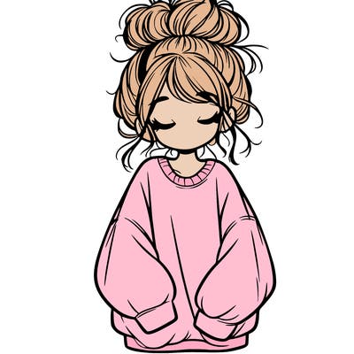girl with baggy sweatshirt and messy bun
