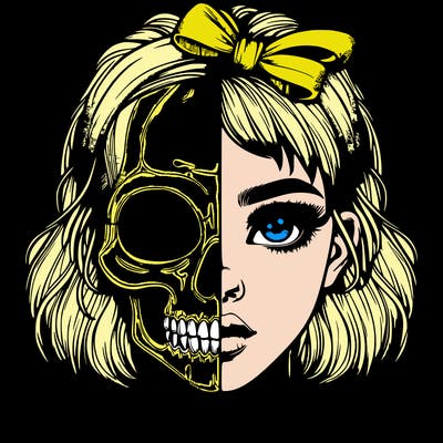 realistic girl with half skull mask
