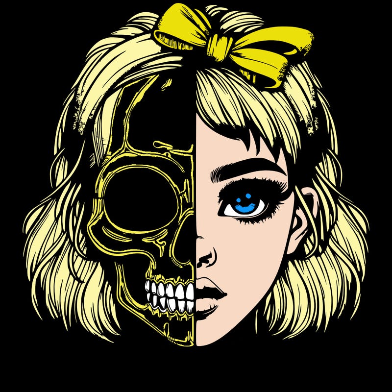 realistic girl with half skull mask
