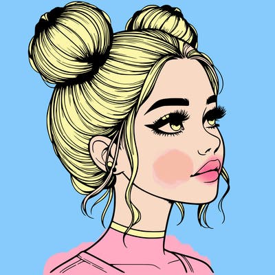 realistic girl with buns on the top of her head