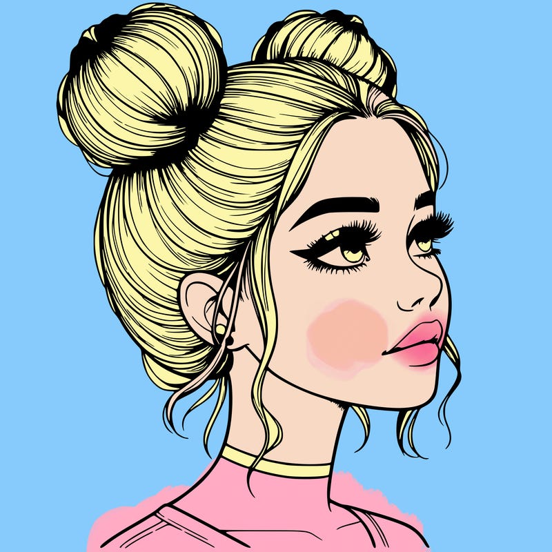 realistic girl with buns on the top of her head