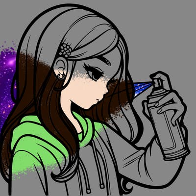 a realistic girl spray painting