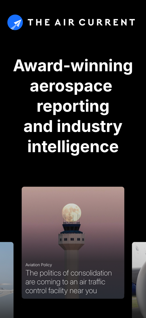 The Air Current - The Air Current app home screen displaying award-winning aerospace reporting and industry intelligence