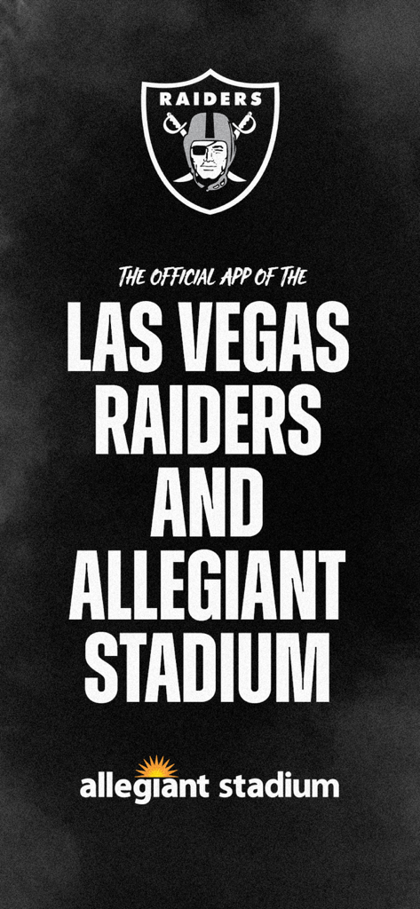 Raiders + Allegiant Stadium - Introductory screen for the Raiders and Allegiant Stadium official mobile app