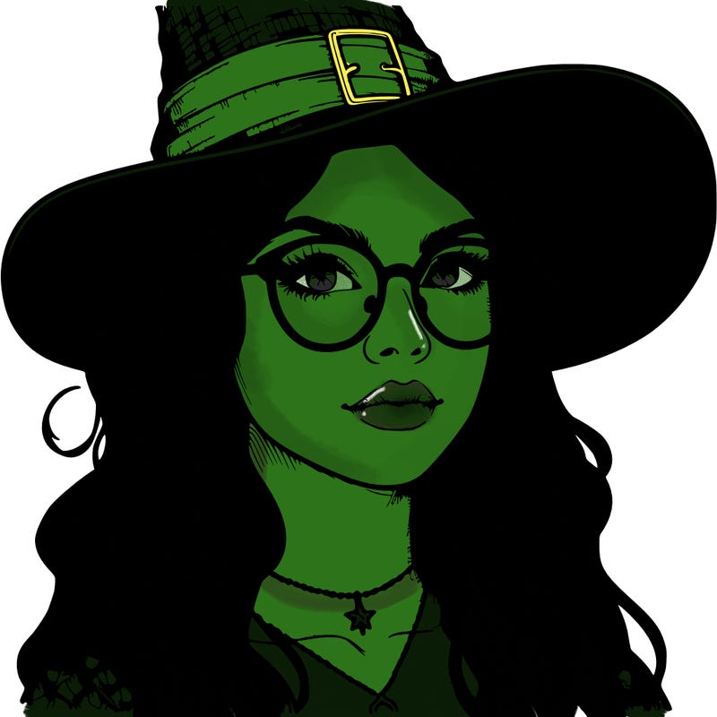a witch with glasses realistic