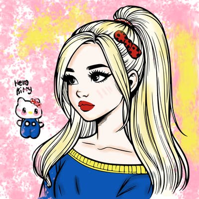 realistic girl with a high ponytail