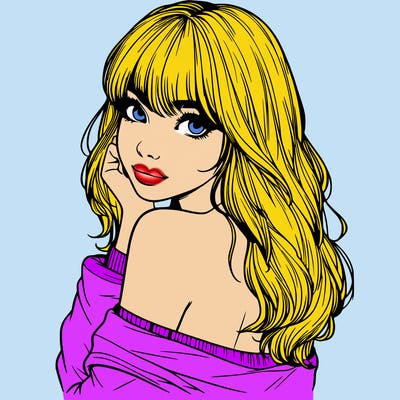 realistic girl with bangs looking over her shoulder