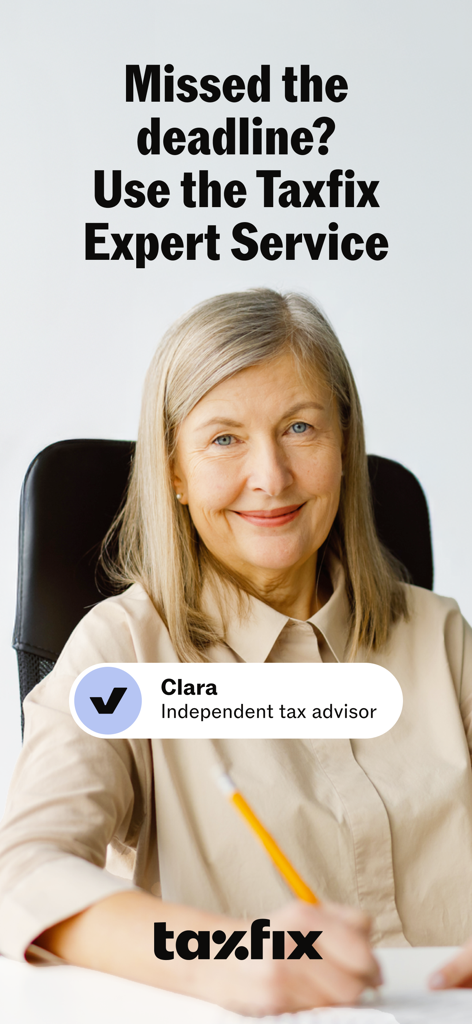 An independent tax advisor named Clara representing the Taxfix Expert Service for missed deadlines.