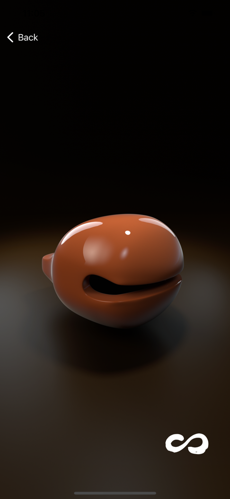 木鱼赛博 - Uma renderização 3D brilhante de um peixe de madeira marrom em um fundo escuro dentro da interface do aplicativo de atenção plena Cyber Woodfish.