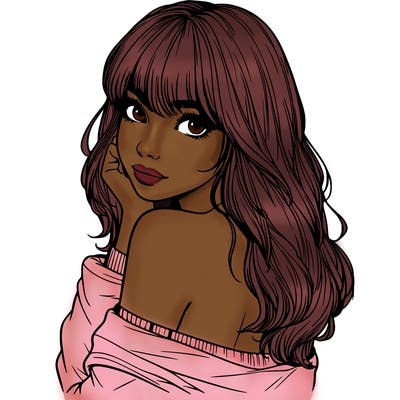 realistic girl with bangs looking over her shoulder