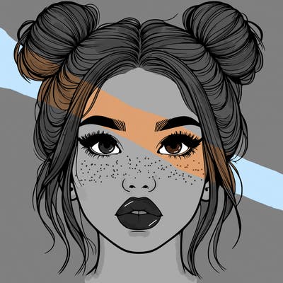 realistic girl with two buns on her hair and lips