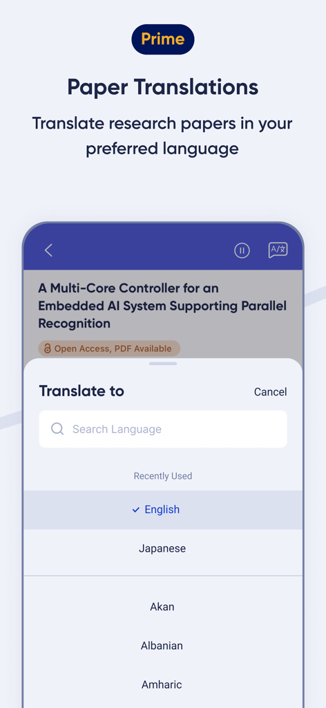R Discovery: Academic Research - Translation feature in R Discovery app for academic research papers