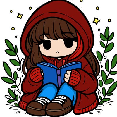 girl in oversized hoodie reading a book