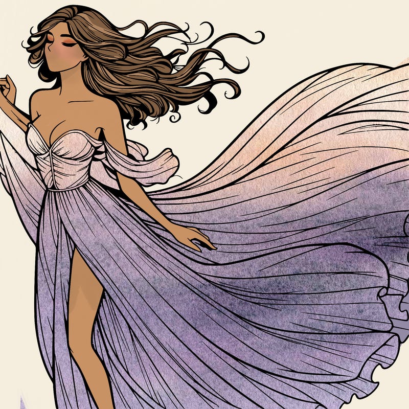 realistic woman in dress flowing the the wind