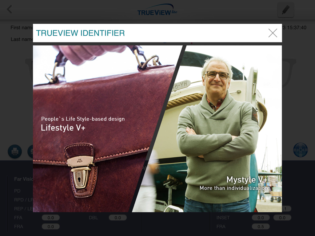 TRUEVIEW lite - Trueview Identifier lifestyle selection screen for HOYALUX lens customization